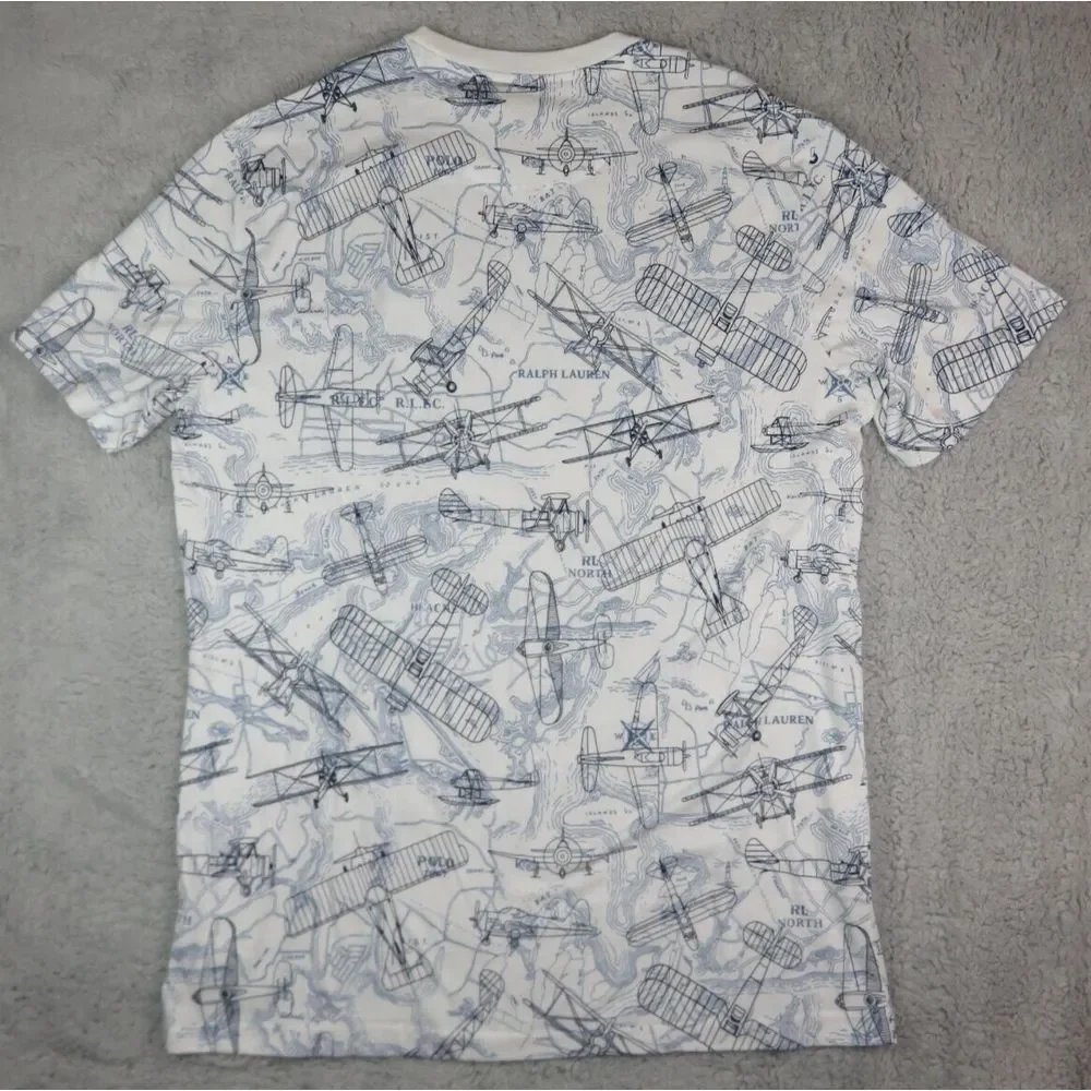 Polo Ralph Lauren Air Plane Shirt Mens XLT Flight Club Map White Blue Cotton New